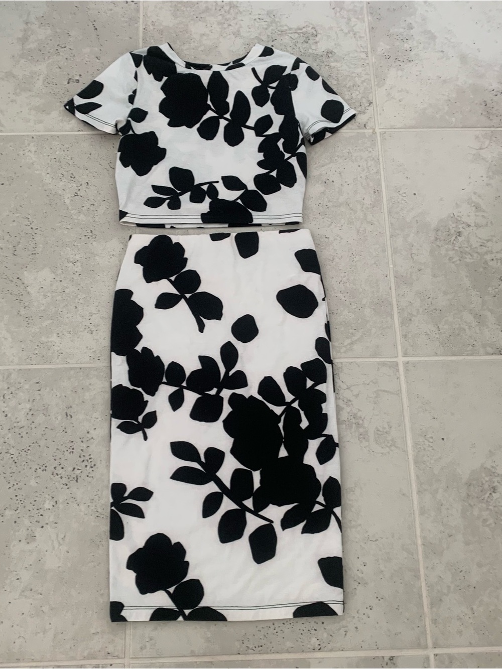 Forever 21 Black & White Floral Two-Piece Skirt Set